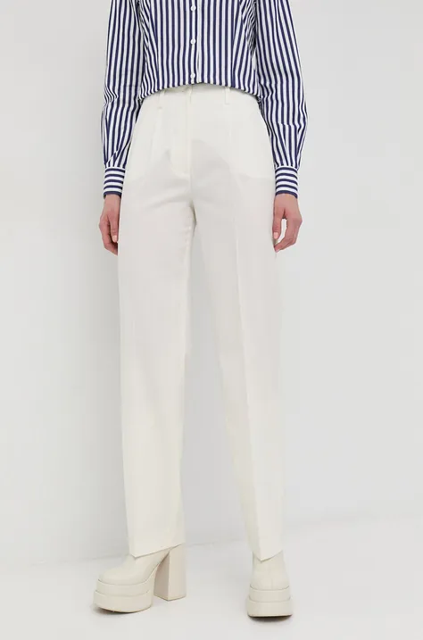 Luisa Spagnoli spodnie z domieszką wełny kolor beżowy high waist