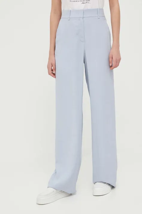 Emporio Armani spodnie damskie kolor niebieski szerokie high waist