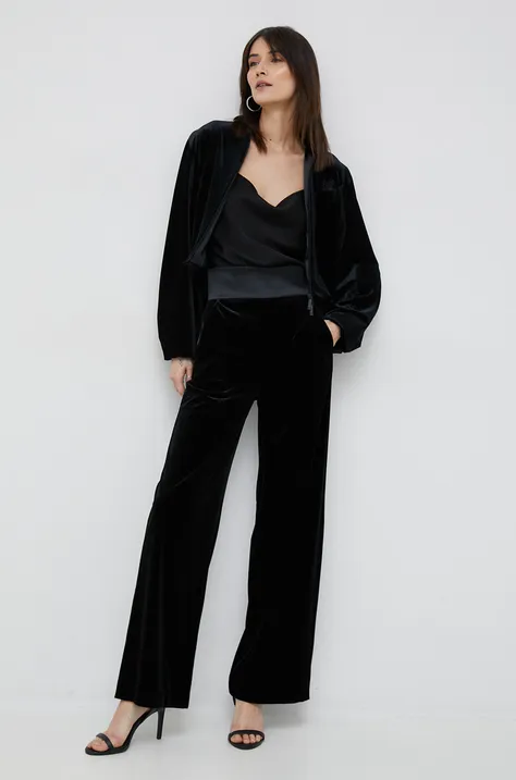 Kalhoty Emporio Armani dámské, černá barva, široké, high waist
