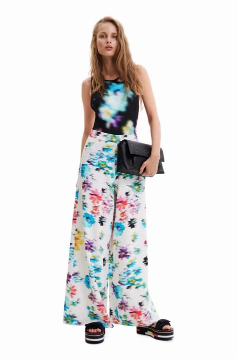 Kalhoty Desigual dámské, bílá barva, široké, high waist