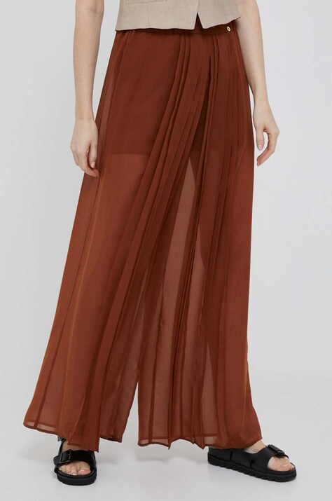Pennyblack pantaloni femei, culoarea maro, lat, high waist