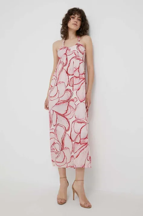 Sisley sukienka kolor różowy maxi rozkloszowana