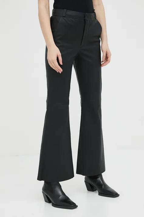 By Malene Birger spodnie skórzane Evyn damskie kolor czarny dzwony high waist