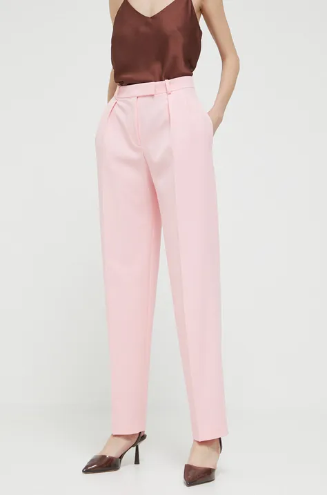 HUGO spodnie damskie kolor różowy szerokie high waist
