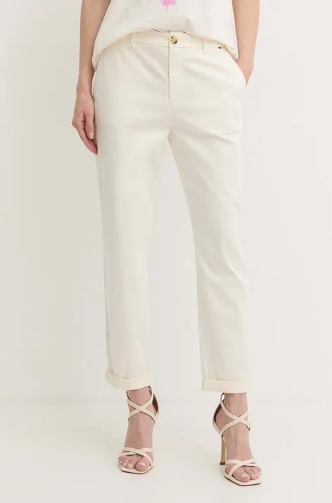 BOSS pantaloni femei, culoarea bej, drept, high waist 50457545