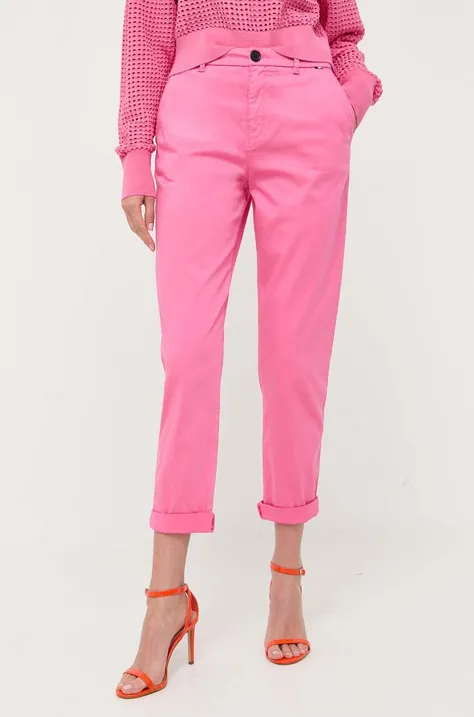Штани BOSS жіночі колір рожевий пряме висока посадка