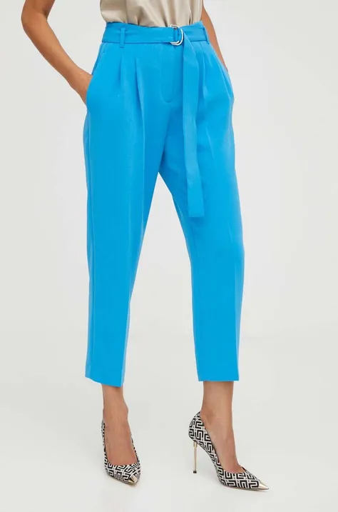BOSS spodnie damskie kolor niebieski proste high waist