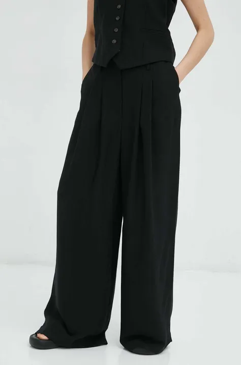 Nohavice Herskind Lotus dámske, čierna farba, široké, vysoký pás