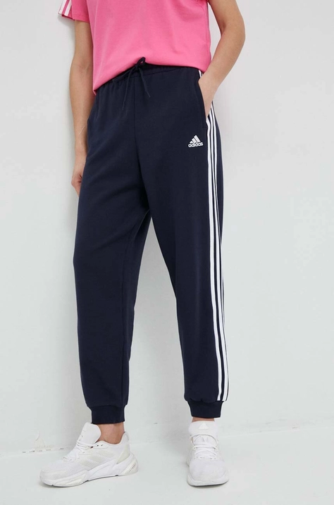 adidas pantaloni de trening din bumbac culoarea albastru marin, modelator