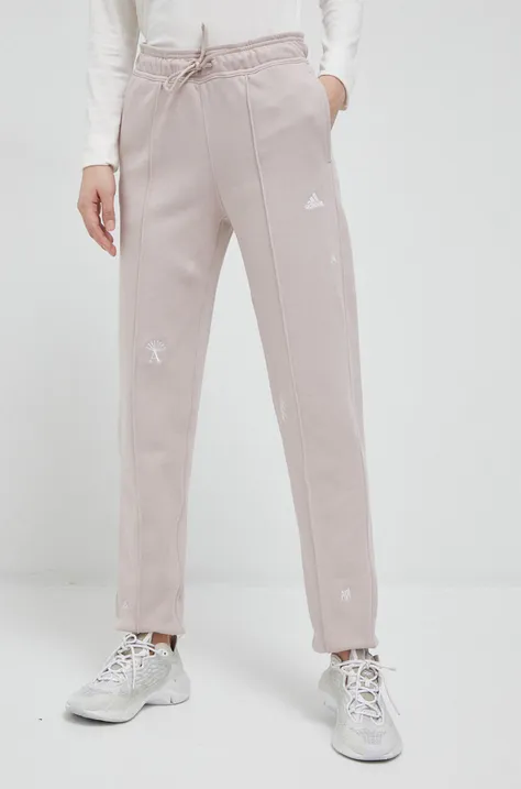 adidas spodnie dresowe bawełniane kolor różowy gładkie