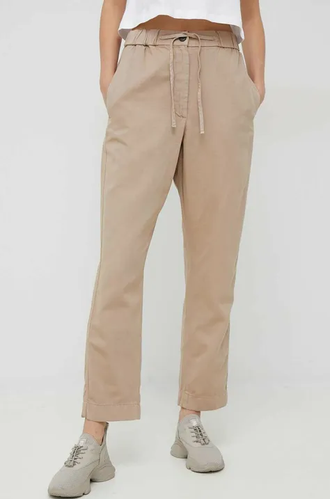 Tommy Hilfiger spodnie z domieszką lnu kolor beżowy proste high waist