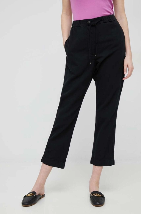 Tommy Hilfiger pantaloni din amestec de in culoarea negru, drept, high waist