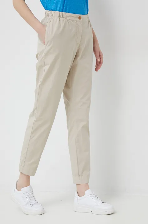 Хлопковые брюки Tommy Hilfiger цвет бежевый прямое высокая посадка