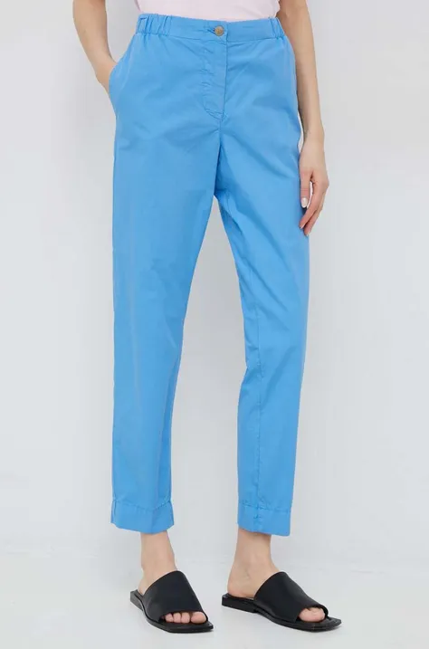 Tommy Hilfiger spodnie bawełniane kolor niebieski proste high waist