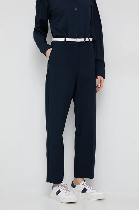 Tommy Hilfiger pantaloni femei, culoarea albastru marin, lat, high waist