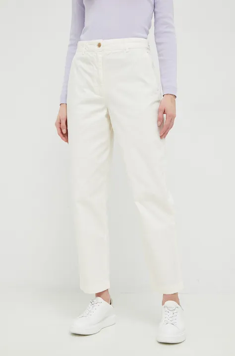 Tommy Hilfiger spodnie bawełniane kolor biały proste high waist