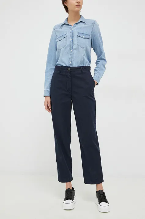 Pamučne hlače Tommy Hilfiger boja: tamno plava, ravni kroj, visoki struk