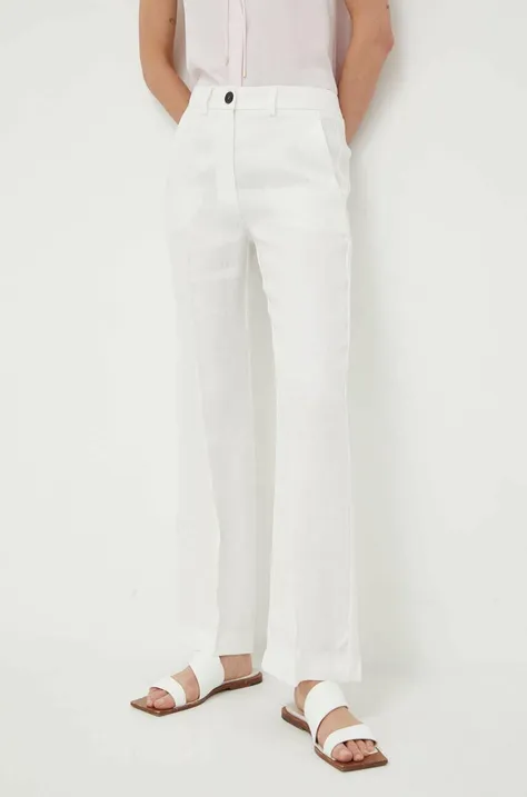 Льняні штани Marella колір білий широке висока посадка