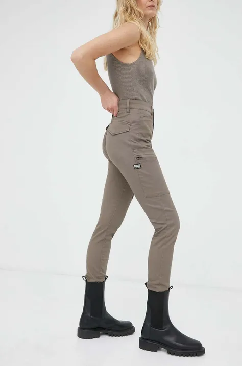Штани G-Star Raw жіночі колір коричневий облягаюче висока посадка