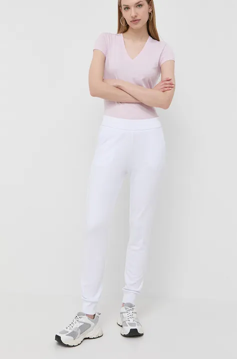 Armani Exchange pantaloni de trening culoarea alb, cu imprimeu