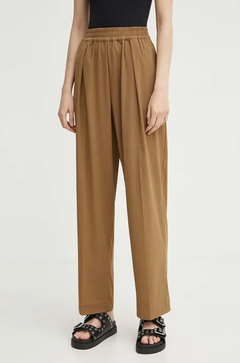 Kalhoty Samsoe Samsoe JULIA dámské, béžová barva, široké, high waist, F23100048