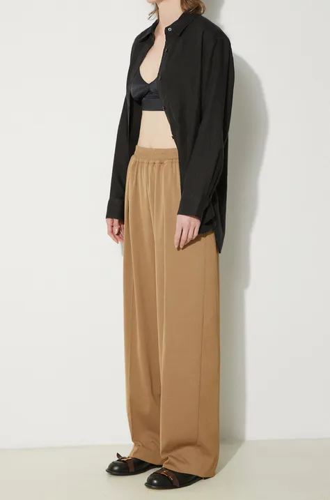 Kalhoty Samsoe Samsoe JULIA dámské, béžová barva, široké, high waist, F23100048