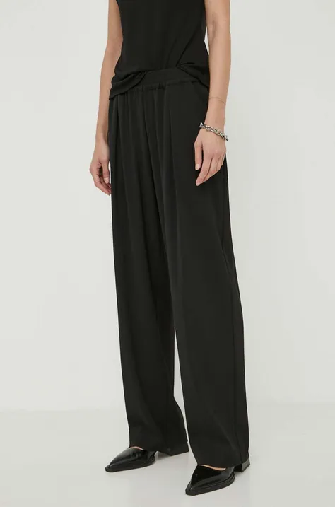 Kalhoty Samsoe Samsoe JULIA dámské, černá barva, široké, high waist, F23100048