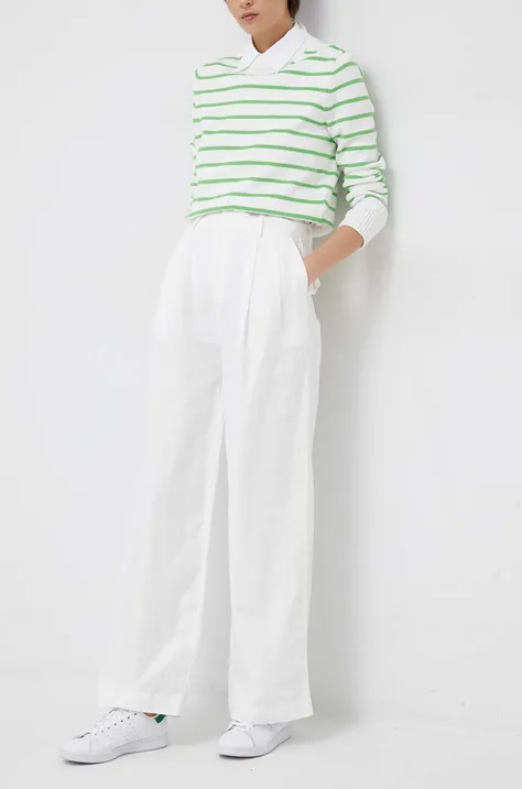 GAP spodnie lniane kolor biały szerokie high waist
