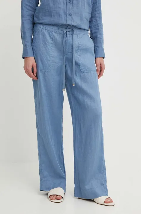 Lanene hlače Lauren Ralph Lauren široke, srednje visoki struk