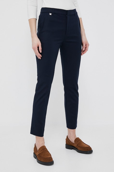 Lauren Ralph pantaloni femei, culoarea bleumarin, fason tigareta, high waist, 200811955
