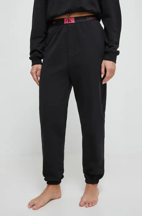 Домашен спортен панталон от памук Calvin Klein Underwear в черно с меланжов десен 000QS6943E