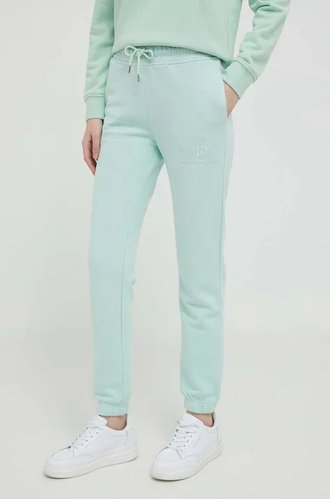 Gant pantaloni de trening culoarea verde, neted