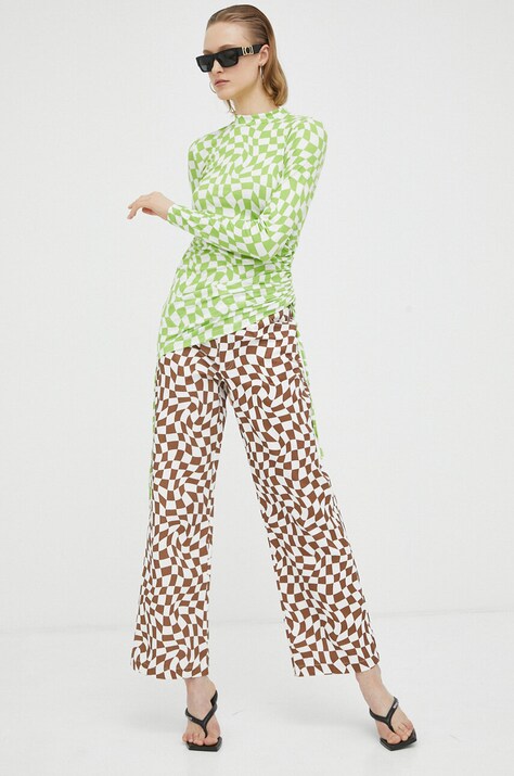 Résumé pantaloni femei, culoarea maro, lat, high waist