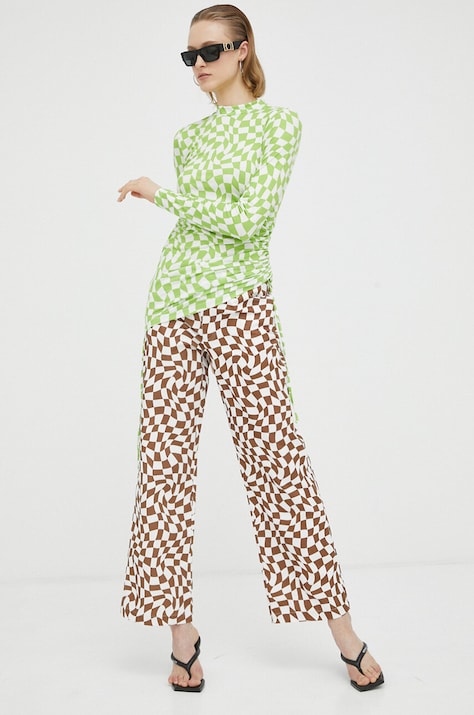 Résumé pantaloni femei, culoarea maro, lat, high waist