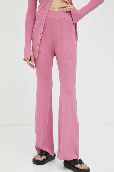 Remain spodnie damskie kolor fioletowy dzwony high waist