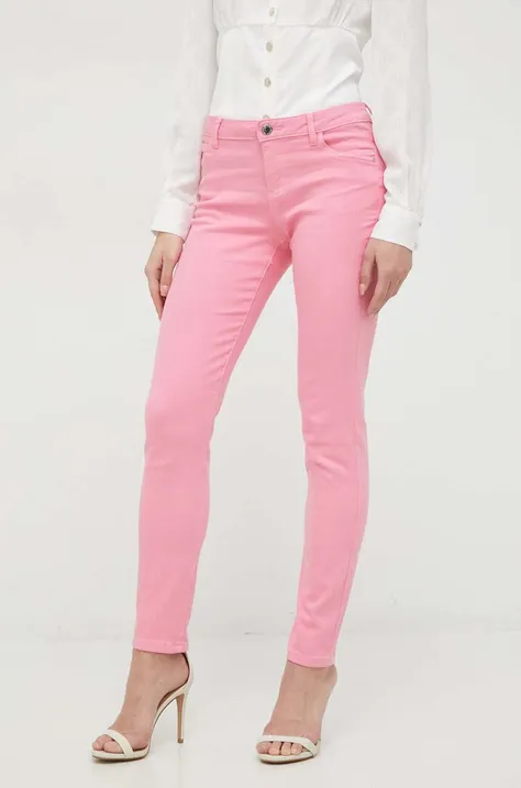 Nohavice Morgan dámske, ružová farba, priliehavé, vysoký pás