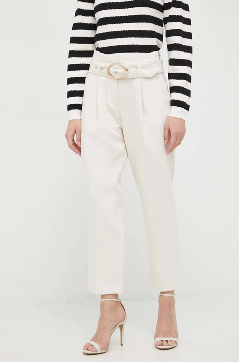 Morgan pantaloni femei, culoarea bej, drept, high waist