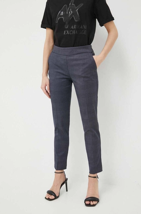 Morgan pantaloni femei, culoarea albastru marin, mulata, medium waist