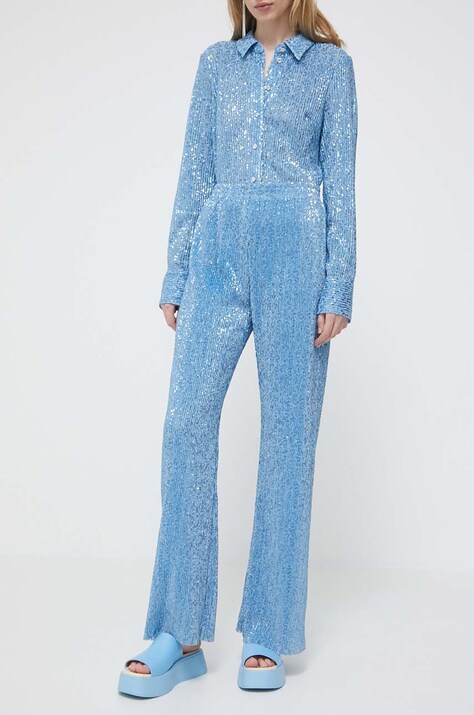 Stine Goya spodnie damskie kolor niebieski szerokie high waist