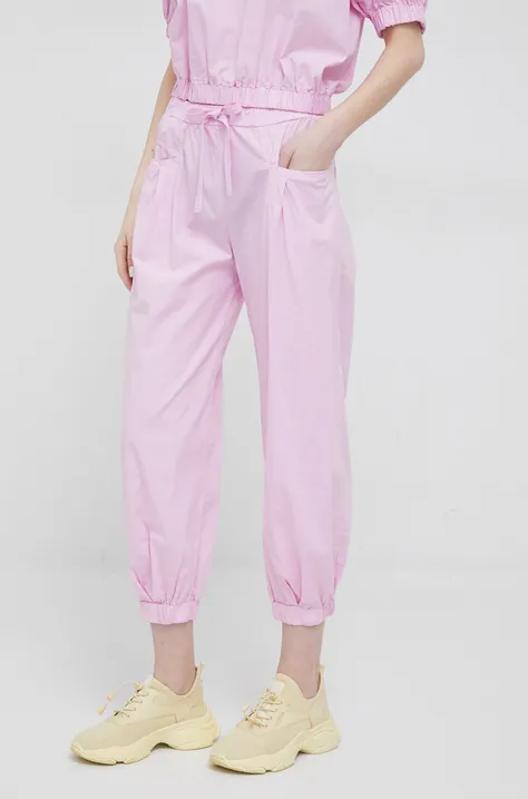 Kalhoty Deha dámské, růžová barva, široké, high waist