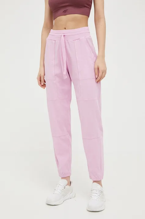 Deha spodnie dresowe bawełniane kolor różowy gładkie