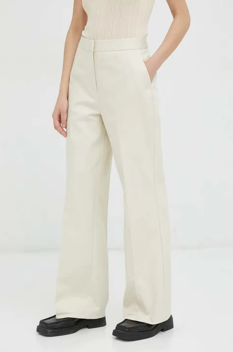Kalhoty Lovechild dámské, béžová barva, široké, high waist
