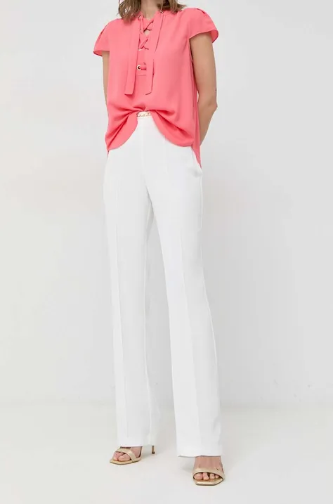 Панталон Marciano Guess в бяло със стандартна кройка, с висока талия