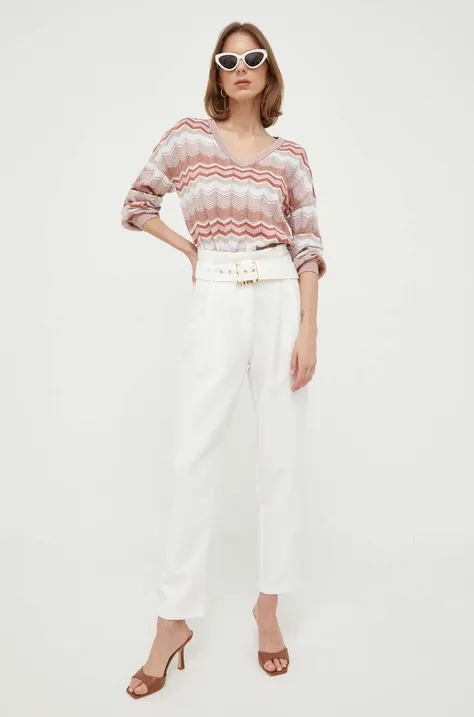Morgan spodnie damskie kolor biały proste high waist