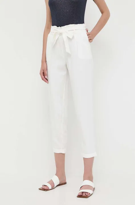Morgan pantaloni femei, culoarea alb, fason chinos, high waist
