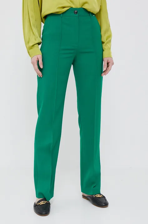 Nohavice s prímesou vlny Joop! zelená farba, rovné, vysoký pás