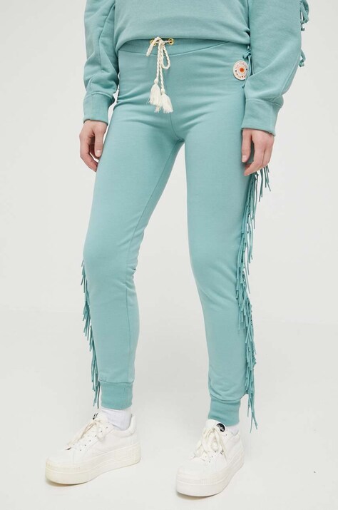 Femi Stories pantaloni de trening culoarea turcoaz, neted