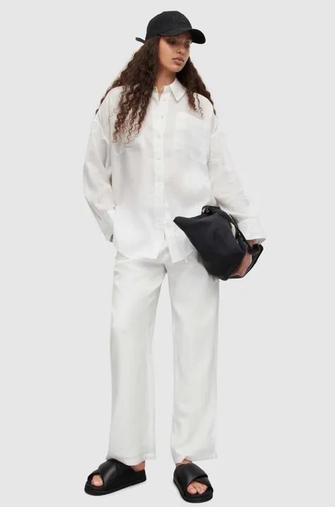 AllSaints spodnie lniane TYLER TROUSER kolor biały szerokie high waist WP071P