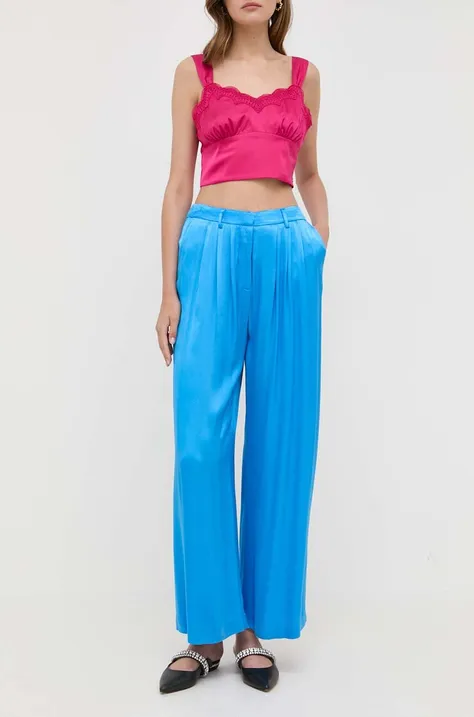Bardot spodnie damskie kolor niebieski szerokie high waist
