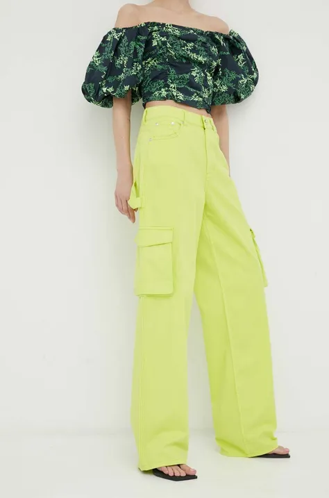 Gestuz spodnie damskie kolor zielony szerokie high waist